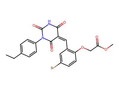 methyl (4-bromo-2-{(Z)-[1-(4-ethylphenyl)-2,4,6-trioxotetrahydropyrimidin-5(2H)-ylidene]methyl}phenoxy)acetate structure