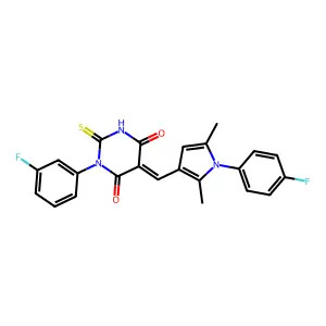 (5E)-1-(3-fluorophenyl)-5-[[1-(4-fluorophenyl)-2,5-dimethylpyrrol-3-yl]methylidene]-2-sulfanylidene-1,3-diazinane-4,6-dione structure