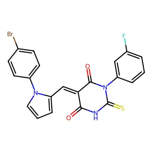 (5E)-5-[[1-(4-bromophenyl)pyrrol-2-yl]methylidene]-1-(3-fluorophenyl)-2-sulfanylidene-1,3-diazinane-4,6-dione structure