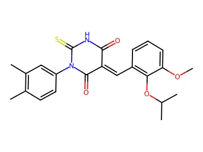 (5E)-1-(3,4-dimethylphenyl)-5-[(3-methoxy-2-propan-2-yloxyphenyl)methylidene]-2-sulfanylidene-1,3-diazinane-4,6-dione structure