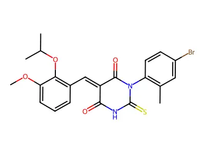 (5E)-1-(4-bromo-2-methylphenyl)-5-[(3-methoxy-2-propan-2-yloxyphenyl)methylidene]-2-sulfanylidene-1,3-diazinane-4,6-dione structure