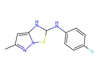 N-(4-fluorophenyl)-6-methyl-2,5-dihydropyrazolo[1,5-b][1,2,4]thiadiazol-2-amine structure