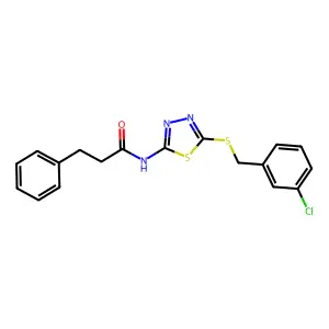 N-(5-((3-chlorobenzyl)thio)-1,3,4-thiadiazol-2-yl)-3-phenylpropanamide structure