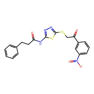 N-(5-{[2-(3-nitrophenyl)-2-oxoethyl]sulfanyl}-1,3,4-thiadiazol-2-yl)-3-phenylpropanamide structure