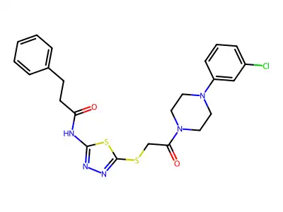 N-[5-({2-[4-(3-chlorophenyl)piperazin-1-yl]-2-oxoethyl}sulfanyl)-1,3,4-thiadiazol-2-yl]-3-phenylpropanamide structure