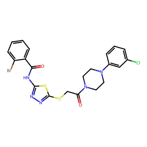 2-bromo-N-[5-({2-[4-(3-chlorophenyl)piperazin-1-yl]-2-oxoethyl}sulfanyl)-1,3,4-thiadiazol-2-yl]benzamide structure