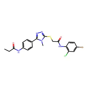 N-[4-[5-[2-(4-bromo-2-chloroanilino)-2-oxoethyl]sulfanyl-4-methyl-1,2,4-triazol-3-yl]phenyl]propanamide structure