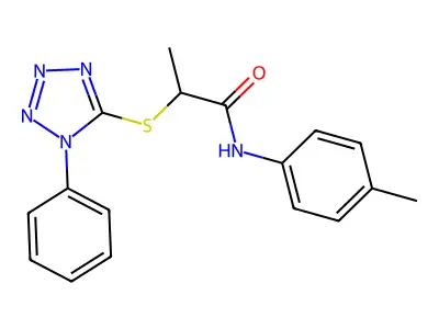 N-(4-methylphenyl)-2-(1-phenyltetrazol-5-yl)sulfanylpropanamide structure