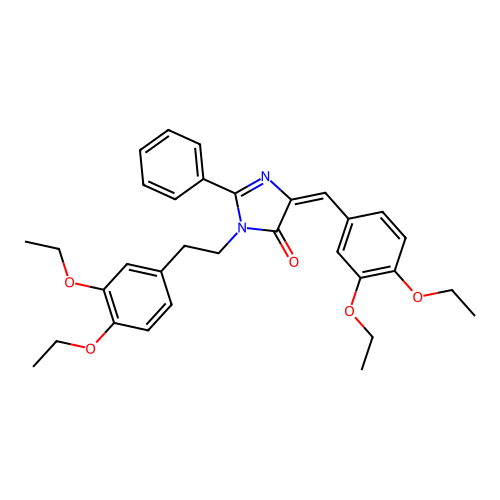 (E)-4-(3,4-diethoxybenzylidene)-1-(3,4-diethoxyphenethyl)-2-phenyl-1H-imidazol-5(4H)-one structure