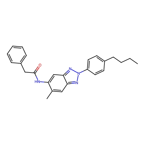 N-[2-(4-butylphenyl)-6-methyl-2H-benzotriazol-5-yl]-2-phenylacetamide structure