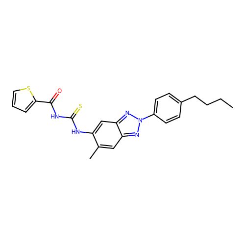 N-((2-(4-butylphenyl)-6-methyl-2H-benzo[d][1,2,3]triazol-5-yl)carbamothioyl)thiophene-2-carboxamide structure