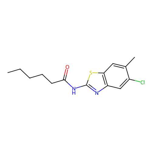 N-(5-chloro-6-methyl-1,3-benzothiazol-2-yl)hexanamide structure