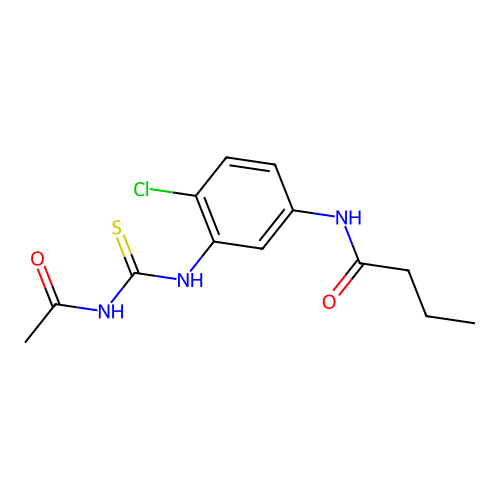N-{3-[(acetylcarbamothioyl)amino]-4-chlorophenyl}butanamide structure