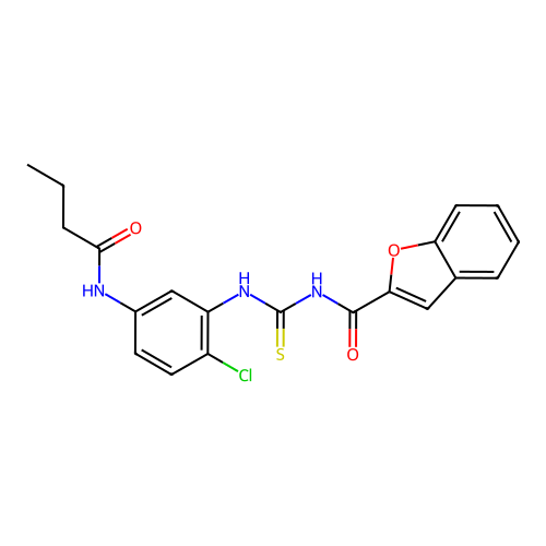 N-{[5-(butanoylamino)-2-chlorophenyl]carbamothioyl}-1-benzofuran-2-carboxamide structure
