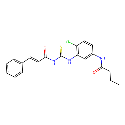 N-[4-chloro-3-({[(2E)-3-phenylprop-2-enoyl]carbamothioyl}amino)phenyl]butanamide structure