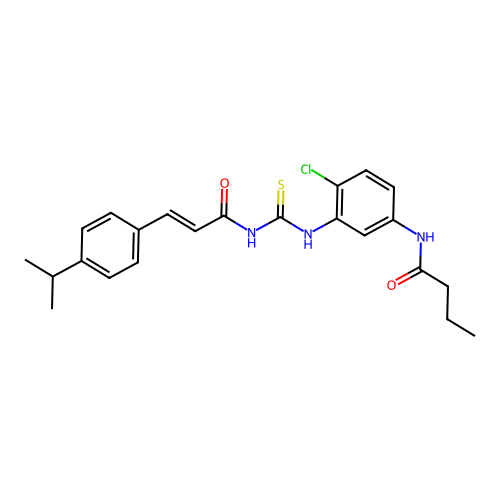 (E)-N-(4-chloro-3-(3-(3-(4-isopropylphenyl)acryloyl)thioureido)phenyl)butyramide structure