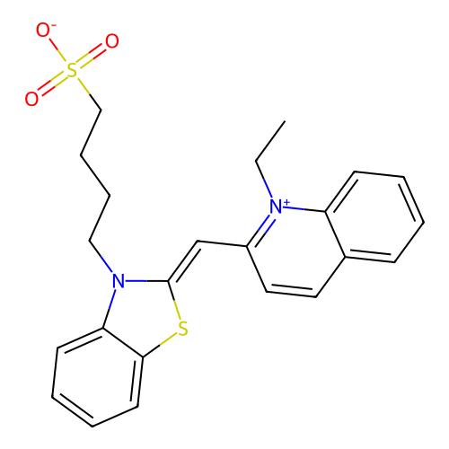 1-Ethyl-2-((3-(4-sulphonatobutyl)-3H-benzothiazol-2-ylidene)methyl)quinolinium structure