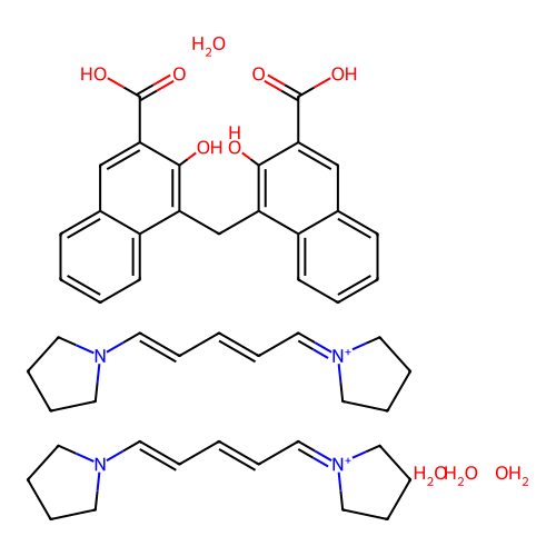 Pyrrolidinium, 1-(5-pyrrolidino-2,4-pentadienylidene)-, pamoate, tetrahydrate structure