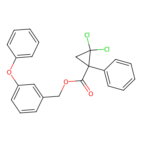Cyclopropanecarboxylic acid, 2,2-dichloro-1-phenyl-, (3-phenoxyphenyl)methyl ester, (+-)- structure