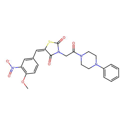 (5E)-5-(4-methoxy-3-nitrobenzylidene)-3-[2-oxo-2-(4-phenylpiperazin-1-yl)ethyl]-1,3-thiazolidine-2,4-dione structure