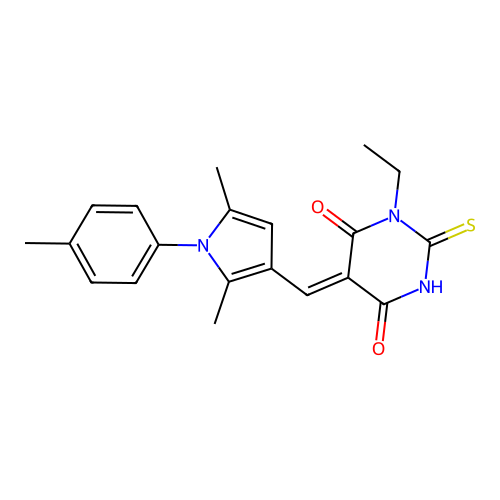 (5Z)-5-[[2,5-dimethyl-1-(4-methylphenyl)pyrrol-3-yl]methylidene]-1-ethyl-2-sulfanylidene-1,3-diazinane-4,6-dione structure