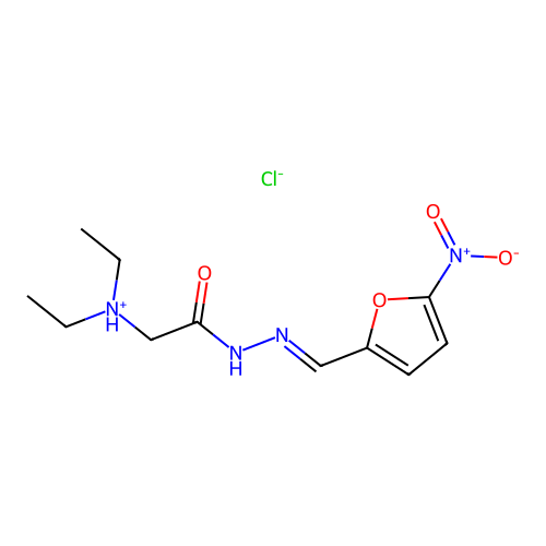 2-Furaldehyde, 5-nitro-, (diethylaminoacetyl)hydrazone, hydrochloride structure