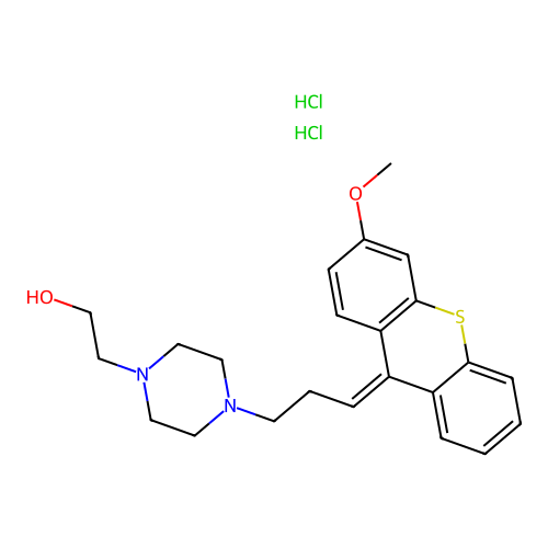 1-Piperazineethanol, 4-(3-(2-methoxythioxanthen-9-ylidene)propyl)-, dihydrochloride structure