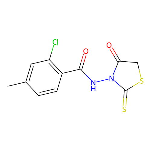 2-chloro-4-methyl-N-(4-oxo-2-thioxo-1,3-thiazolidin-3-yl)benzamide structure