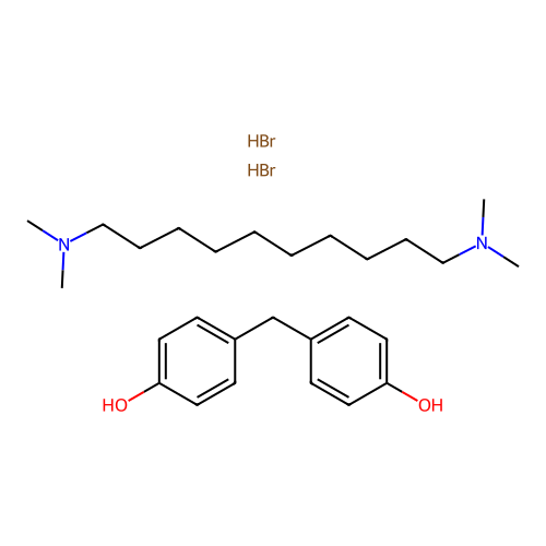 1,10-Decanediamine, N,N,N',N'-tetramethyl-, dihydrobromide, polymer with p,p'-methylenediphenol structure
