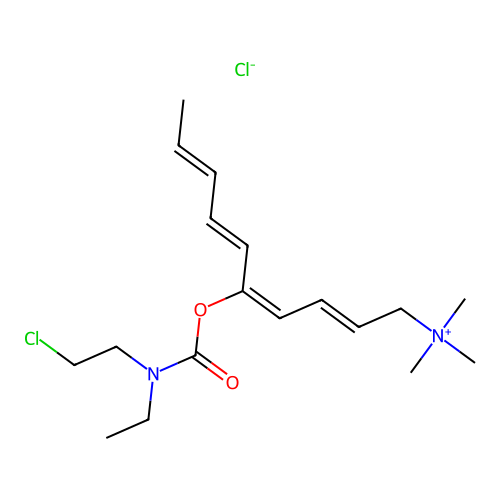 Carbamic acid, N-(2-chloroethyl)-N-ethyl-, 6-(trimethylammonio)thymyl ester, chloride structure