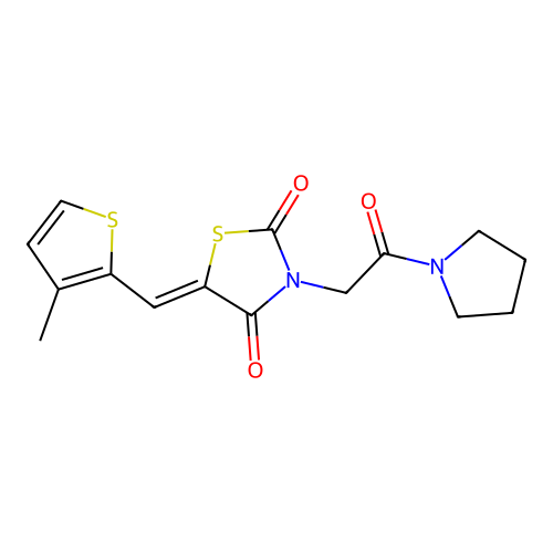 (5Z)-5-[(3-methylthiophen-2-yl)methylidene]-3-[2-oxo-2-(pyrrolidin-1-yl)ethyl]-1,3-thiazolidine-2,4-dione structure
