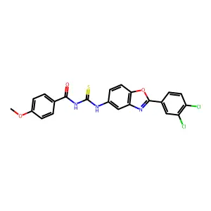 N-{[2-(3,4-dichlorophenyl)-1,3-benzoxazol-5-yl]carbamothioyl}-4-methoxybenzamide structure