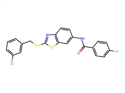 N-{2-[(3-chlorobenzyl)sulfanyl]-1,3-benzothiazol-6-yl}-4-fluorobenzamide structure