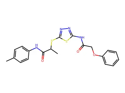 N-(4-methylphenyl)-2-[[5-[(2-phenoxyacetyl)amino]-1,3,4-thiadiazol-2-yl]sulfanyl]propanamide structure