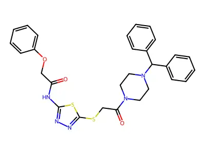 N-[5-({2-[4-(diphenylmethyl)piperazin-1-yl]-2-oxoethyl}sulfanyl)-1,3,4-thiadiazol-2-yl]-2-phenoxyacetamide structure