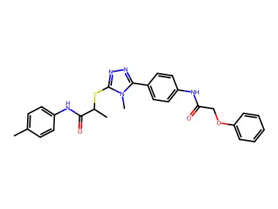 2-[(4-methyl-5-{4-[(phenoxyacetyl)amino]phenyl}-4H-1,2,4-triazol-3-yl)sulfanyl]-N-(4-methylphenyl)propanamide structure