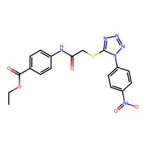 ethyl 4-[({[1-(4-nitrophenyl)-1H-tetrazol-5-yl]sulfanyl}acetyl)amino]benzoate structure