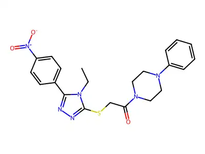 2-[[4-ethyl-5-(4-nitrophenyl)-1,2,4-triazol-3-yl]sulfanyl]-1-(4-phenylpiperazin-1-yl)ethanone structure