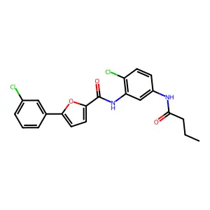N-[5-(butanoylamino)-2-chlorophenyl]-5-(3-chlorophenyl)furan-2-carboxamide structure