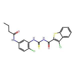 N-[[5-(butanoylamino)-2-chlorophenyl]carbamothioyl]-3-chloro-1-benzothiophene-2-carboxamide structure