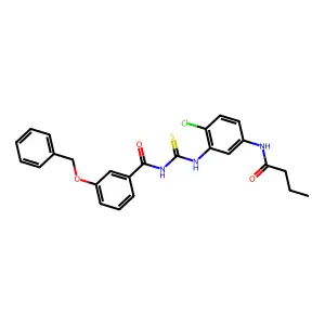 3-(benzyloxy)-N-{[5-(butanoylamino)-2-chlorophenyl]carbamothioyl}benzamide structure