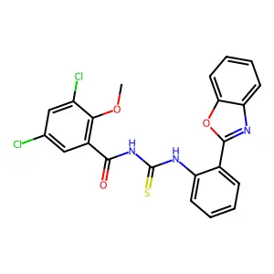 N-[[2-(1,3-benzoxazol-2-yl)phenyl]carbamothioyl]-3,5-dichloro-2-methoxybenzamide structure