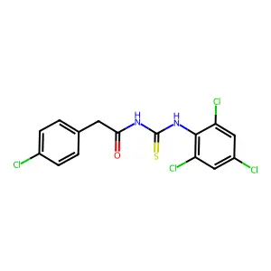 2-(4-chlorophenyl)-N-[(2,4,6-trichlorophenyl)carbamothioyl]acetamide structure