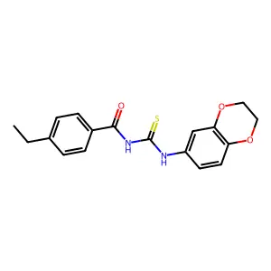 N-(2,3-dihydro-1,4-benzodioxin-6-ylcarbamothioyl)-4-ethylbenzamide structure