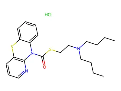 10H-Pyrido(3,2-b)(1,4)benzothiazine-10-carbothioic acid, S-(2-dibutylaminoethyl) ester, hydrochloride structure