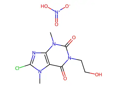 theobromine, 8-chloro-1-(2-hydroxyethyl)-, nitrate (salt) structure