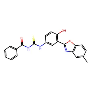 N-benzoyl-N'-[4-hydroxy-3-(5-methyl-1,3-benzoxazol-2-yl)phenyl]thiourea structure