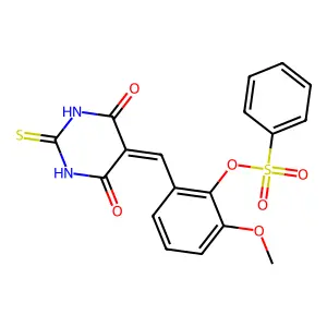 [2-[(4,6-dioxo-2-sulfanylidene-1,3-diazinan-5-ylidene)methyl]-6-methoxyphenyl] benzenesulfonate structure