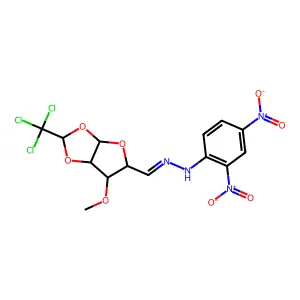 N-[(Z)-[6-methoxy-2-(trichloromethyl)-3a,5,6,6a-tetrahydrofuro[2,3-d][1,3]dioxol-5-yl]methylideneamino]-2,4-dinitroaniline structure