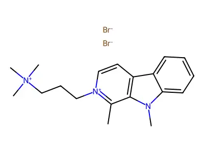 Ammonium, (3-(1,9-dimethyl-9H-pyrido(3,4-b)indolinio)propyl)trimethyl-, dibromide structure